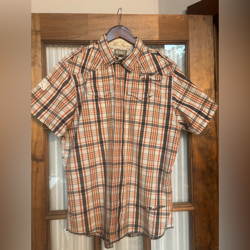 Casual Men's Plaid Shirt in Orange and White